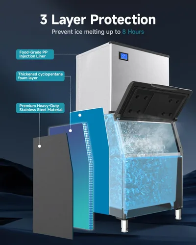 Vista 6 de EUHOMY Máquina comercial para hacer hielo, 1000 libras/24 horas, máquina de hielo industrial con contenedor de almacenamiento de 300 libras, lista