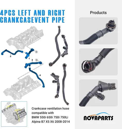 Vista 2 de 4 piezas de tubo de ventilación de cárter izquierdo y derecho para BMW 550i 650i 750i 750Li Alpina B7 X5 X6 xDrive35i N63 4.4L 11157575640