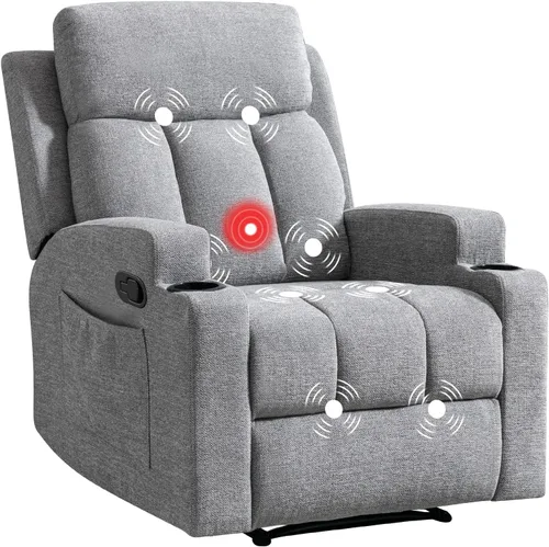 Vista 14 de CANMOV Silla reclinable manual con masaje y calor, cómoda silla reclinable con brazos y respaldo sobrerellenos, sofá individual reclinable manual