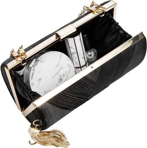 Vista 5 de LETODE Elegante bolso de mano con colgante de borla para mujer, bolso de mano de seda para novia, boda, baile de graduación, fiesta nocturna