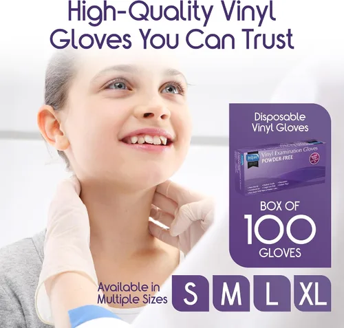 Vista 2 de Inspire Guantes de vinilo elástico sin polvo y látex de grado examen, pequeños, 100