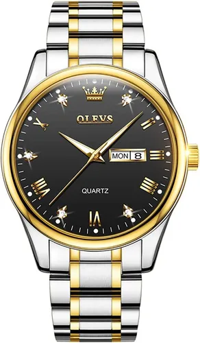 Vista 9 de OLEVS Men's Luxury Stainless Steel Watch Large Face Day Date Waterproof dorado (All Gold)