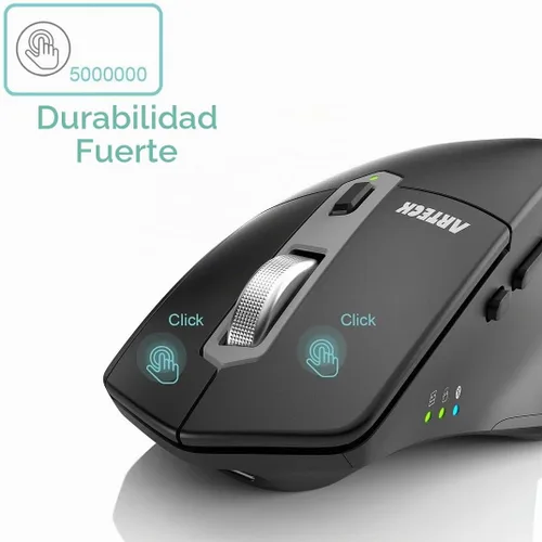 Vista 4 de Arteck Ratón Bluetooth inalámbrico multidispositivo con Nano USB-A, receptor USB-C ergonómico mano derecha, clic silencioso, mouse recargable