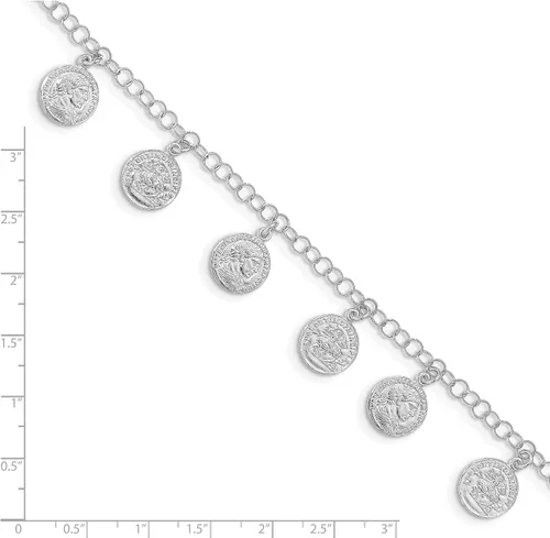 Vista 5 de Pulsera de plata de ley maciza rodiada con dije de moneda romana 75 pulgadas fabricada en Italia Plata de ley no conocido