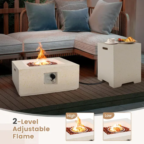 Vista 2 de Tangkula 28 Inch Patio Propane Fire Pit Table with Hideaway Tank Holder, 40,000 BTU Terrazzo Gas Fire Table with Lava Rocks, Protective Covers