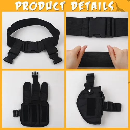 Vista 4 de Mepase 3 piezas de disfraz de Halloween para mujer, cosplay, pierna caída, ajustable, pistola, pistola, con bolsas para revistas, medio dedo, punk