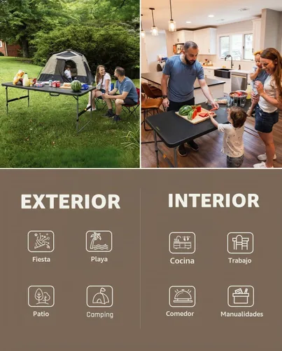 Vista 8 de FanttikOutdoor Mesa plegable de plástico de 6 pies de ajuste rápido para Negro