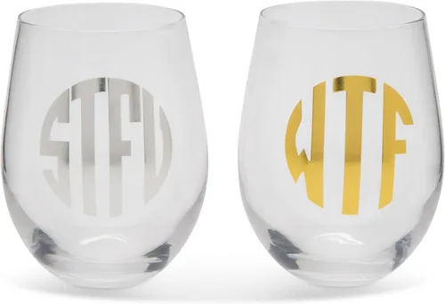 Vista 5 de BigMouth WTF & STFU Monogram Copas de vino
