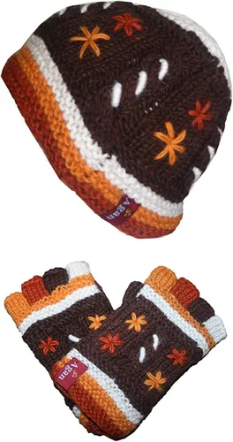 Vista 4 de Agan Traders 1418 - Gorro de lana de cordero cálida del Himalaya para mujer, con forro polar, manoplas sin dedos o manoplas plegables Nepal