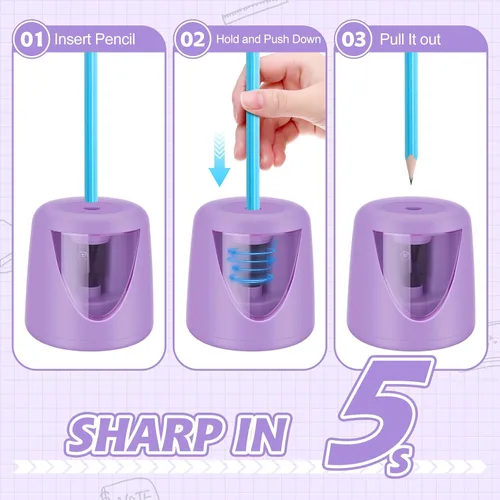 Vista 5 de Sacapuntas eléctricos para niños, lindo sacapuntas pequeño de lápices de colores para el hogar y el aula, sacapuntas eléctrico con enchufe