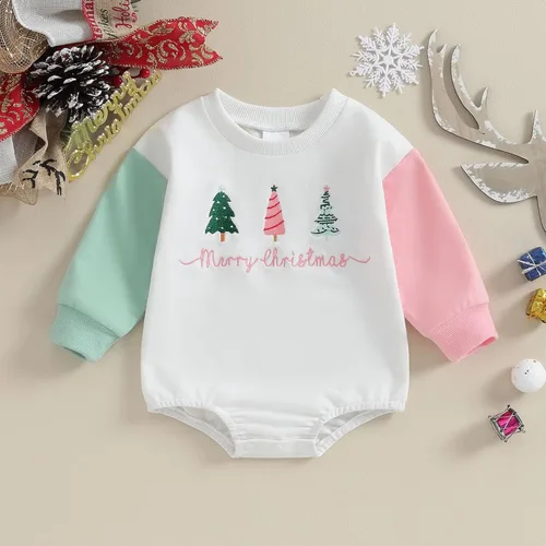 Vista 2 de Lesimsam Traje de Navidad para bebé recién nacido, con letras bordadas, mameluco de burbujas de gran tamaño, ropa de invierno
