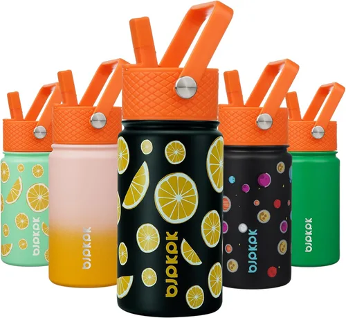 Vista 8 de BJPKPK Botella de agua con tapa con pajilla, botella de agua aislada de 15 onzas, botellas de agua de metal de acero inoxidable, termo reutilizable