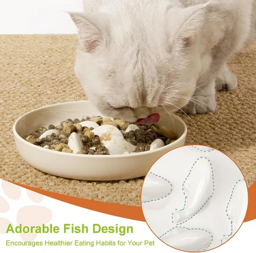 Vista 4 de Cuenco de alimentación lenta para gatos y perros pequeños, diseño de piscina de peces de Cilkus - divertido e interactivo para detener la hinchazón