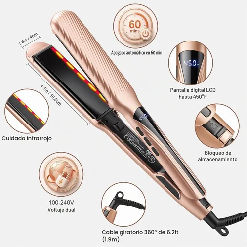 Vista 6 de Flat Iron Hair Straightener with 1.6" Infrared Ceramic Wide Plates