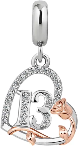 Vista 2 de Abalorios colgantes de corazón rosa de cumpleaños de 12, 13, 16, 18, 21, 30, 40, 50, 60, 70, compatible con pulsera Pandora, collar para mujer