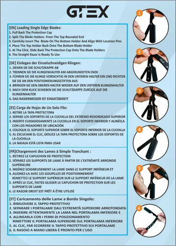 Vista 2 de 2 maquinillas de afeitar rectas para hombres (azul negro), 100 cuchillas GTEX de primera calidad (acero japonés) – Paquete de 2 maquinillas