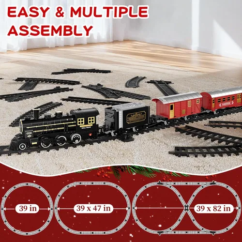 Vista 6 de NIPLOOOW Juego de tren para niños de 4 a 8 años, juguete de tren eléctrico con sonido realista, luces y humo para debajo del árbol de Navidad