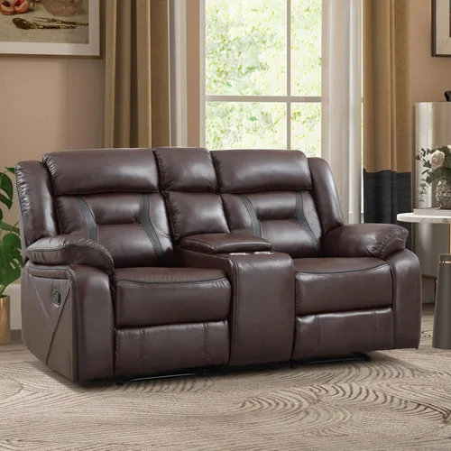 Vista 30 de Sofá reclinable manual de cuero sintético, sofá reclinable de 3 plazas, sofá cama para sala de estar, muebles, sala de reuniones, marrón oscuro