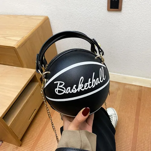 Vista 4 de Fozehlad Bolso de hombro en forma de baloncesto para mujer, lindo mini bolso cruzado para niñas, bolso de mensajero de cuero PU redondo monedero
