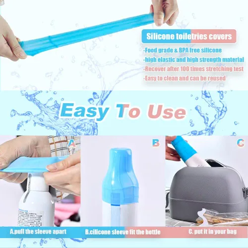 Vista 3 de Fundas elásticas de silicona reutilizables para prueba de fugas para contenedores de viaje en equipaje, cocina reutilizable, artículos de tocador
