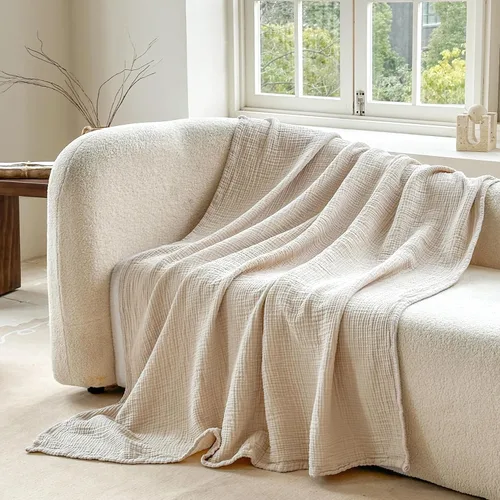 Vista 5 de Simple&Opulence - Manta de muselina 100 % algodón, transpirable ligera de 4 capas, manta suave de algodón para sofá, cama, camping, para todas