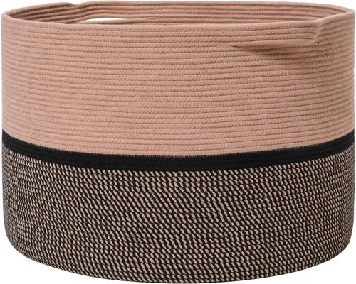 Vista 13 de Cesta grande de cuerda de algodón de tamaño máximo de 24 x 24 x 17 pulgadas, cesta de almacenamiento extragrande, cesta de lavandería tejida