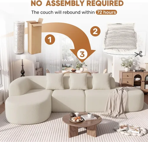 Vista 3 de Sofá modular de 114 pulgadas, moderno sofá deshuesado en forma de L con asiento profundo de gran tamaño, sofá nube para sala de estar, dormitorio