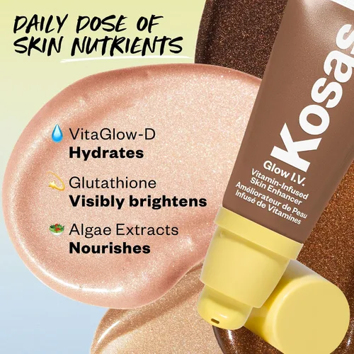 Vista 6 de Kosas Glow I.V. Potenciador iluminador de la piel – Resaltador líquido con infusión de vitaminas, base de brillo hidratante, iluminador facial