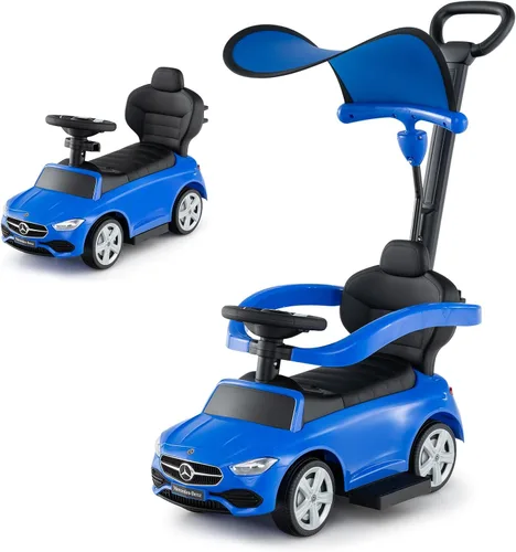 Vista 13 de Costzon Coche de empuje para niños pequeños, 3 en 1 Mercedes Benz Cochecito deslizante caminador con toldo, mango, barra de seguridad, sonido