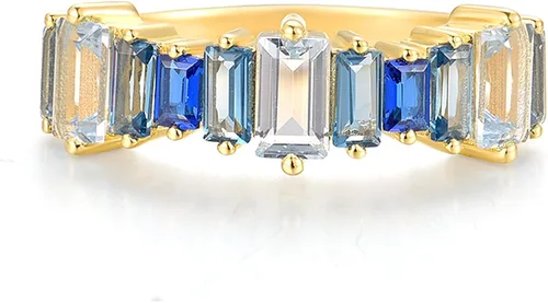 Vista 2 de Santuzza Anillo rectangular de plata de ley 925 con diseño geométrico de espinela azul degradado para mujer