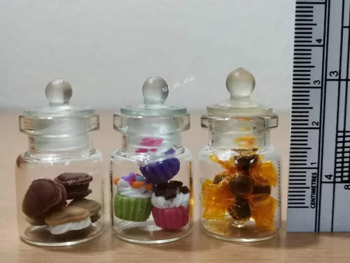Vista 3 de 3pc Miniatura Alimentos Chocolate Pastel Caramelo Galleta Casa de Muñecas Pastel en Vidrio Transparente Mini Botella Fruta Comida #MF091