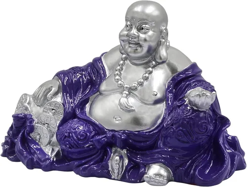 Vista 4 de Feng Shui "NGAN Chee" Estatua de Buda sonriente en amuleto casero púrpura real