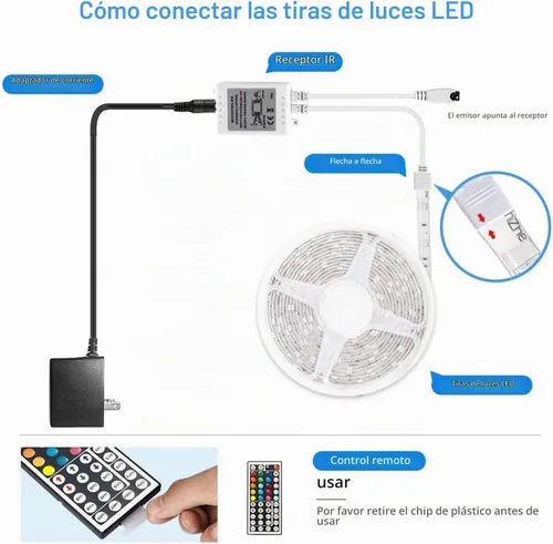 Vista 5 de DAYBETTER - Luces LED impermeables para dormitorio, tira de luces LED de 16.4 pies, 150 LEDs, cambio de color RGB, control remoto de 44 teclas, 12V