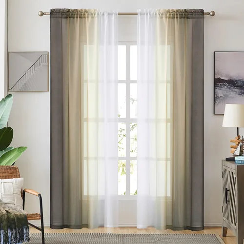 Vista 17 de July Joy Ombre - Cortinas de lino sintético semitransparente para habitación y sala de estar, 2 tonos reversibles, privacidad y filtro de luz