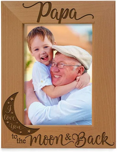 Vista 7 de KATE POSH Marco de fotos con grabado de madera natural Papa I Love You to the Moon and Back. El mejor abuelo de la historia, día del padre, regalos