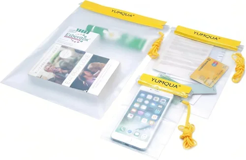 Vista 10 de YUMQUA Bolsa impermeable transparente, bolsa impermeable para documentos, soporte para pasaporte, funda hermética para mapas, bolsa impermeable a