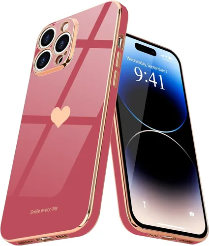 Vista 16 de Teageo Funda para iPhone 14 Pro Max para Mujeres y Niñas Lindo Corazón de Amor Lujoso Chapado Suave Brillante Cubierta Trasera Elevada Protección