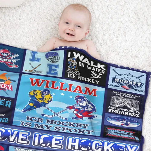 Vista 6 de Regalos personalizados de hockey sobre hielo para adolescentes, niños y niñas, mantas de franela premium personalizadas para amantes del hockey