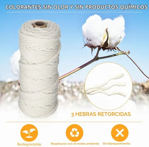 Vista 4 de 32 rollos de cuerda de macramé de 4 hebras de 0.157 in x 1760 yardas