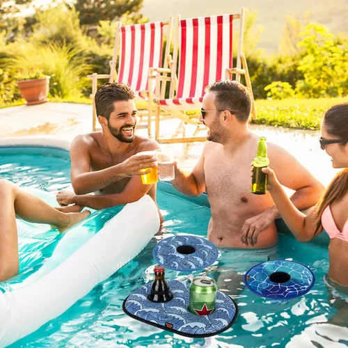 Vista 6 de 2 ranuras de neopreno flotante soporte para bebidas flotadores de bebidas para piscina, piscina, bebida, soporte flotante para cerveza con cuerda