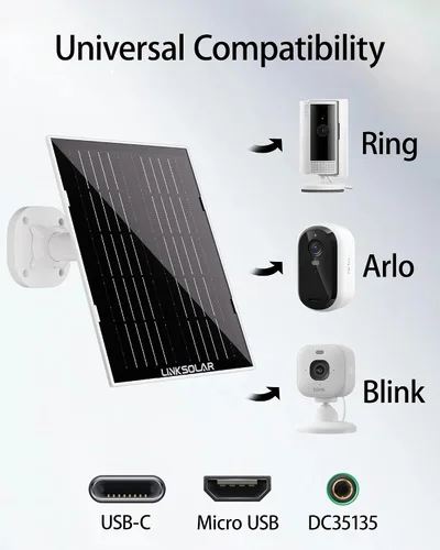 Vista 7 de Panel solar para cámara de seguridad, cargador solar de 3 W con enchufe de barril y puerto USB C para cámara de batería recargable al aire libre
