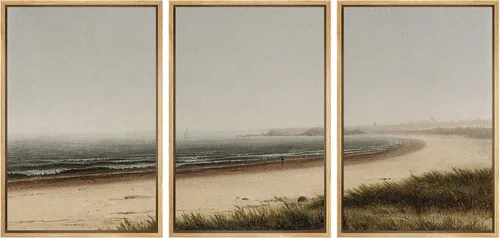Vista 95 de Ashbrook Set de Arte de Pared en Lienzo Enmarcado, Naturaleza, Horizonte de Playa Nebulosa, Ilustraciones de Área Silvestre, Bellas Artes, Paisaje
