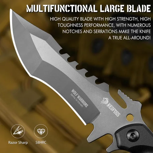 Vista 2 de NedFoss Cuchillo de supervivencia de hoja fija con funda, cuchillo de campamento de espiga completa de 9 pulgadas, mango ergonómico G10