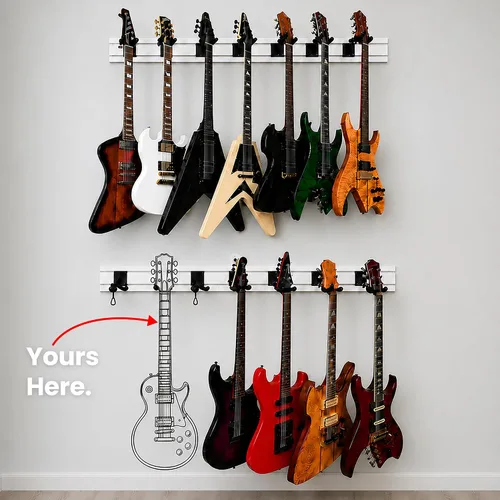 Vista 8 de DLDIRECT DiamondLife - Soporte de pared para guitarra color rojo cereza de 48 pulgadas, 3 perchas cromadas con bloqueo de seguridad acolchado