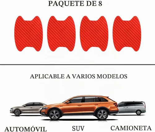 Vista 6 de 8 unidades de calcomanías para manija de puerta de coche, protector de copa de puerta de coche de fibra de carbono antiarañazos, película protectora