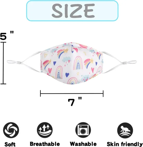 Vista 2 de Paquete de 5 máscaras faciales para niños, transpirables, reutilizables, ajustables, con alambre para la nariz, regalo para niños y niñas