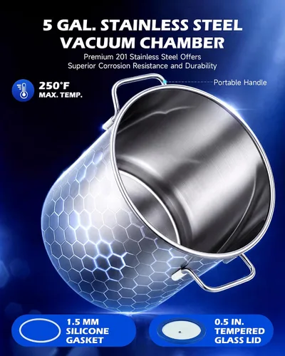Vista 4 de OMT 5 Gal Vacuum Chamber & 3.5 CFM Pump Kit for Resin Degas, Blue Azul