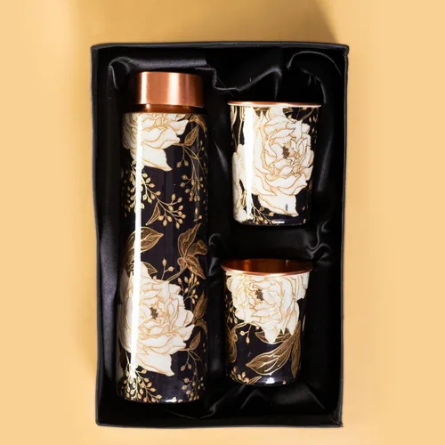 Vista 5 de Floral Copper Gift Bottle glass Set