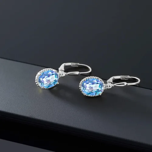 Vista 126 de Gem Stone King Aretes colgantes de gota para mujer, plata de ley 925, piedra natal ovalada de 0.354 x 0.276 in, joyería fina, regalos para ella