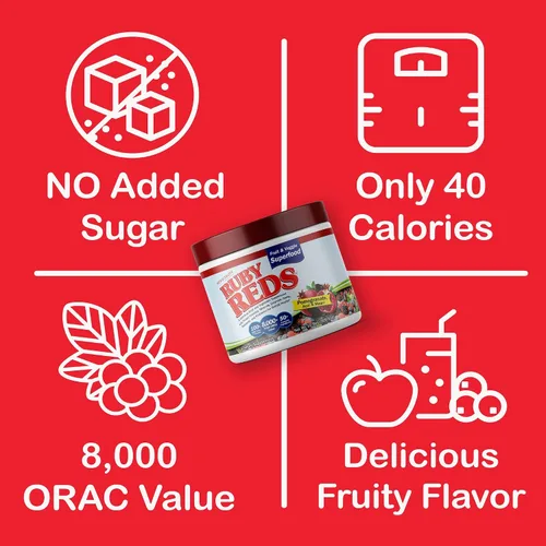 Vista 3 de Ruby Reds Deliciosos rojos en polvo de frutas y verduras suplemento con potentes vitaminas, minerales, enzimas, hierbas, nutrientes y probióticos